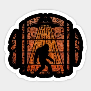 Retro Bigfoot Ufo Abduction Sticker